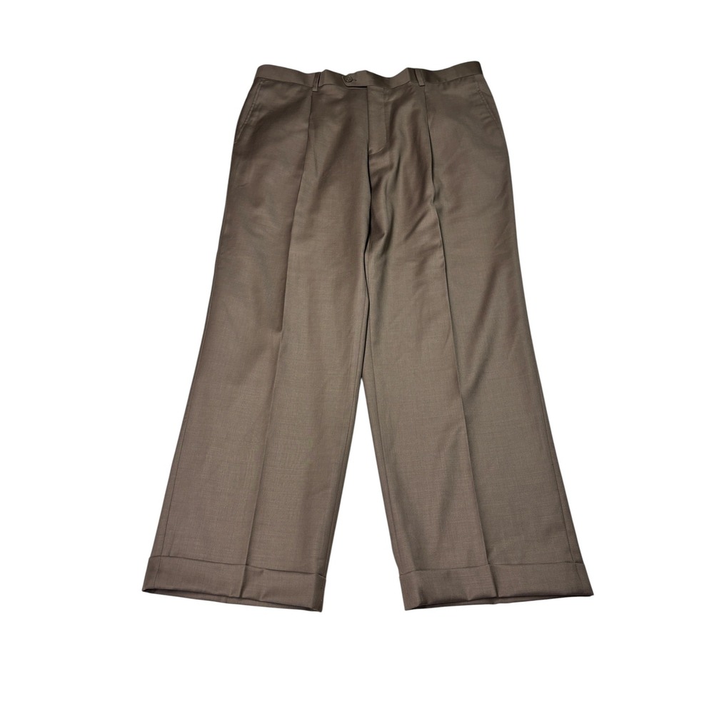 Mantoni Milan Italy Mens 38X28 Brown Super 150S Virgin Wool Pleated Cuffed Pants